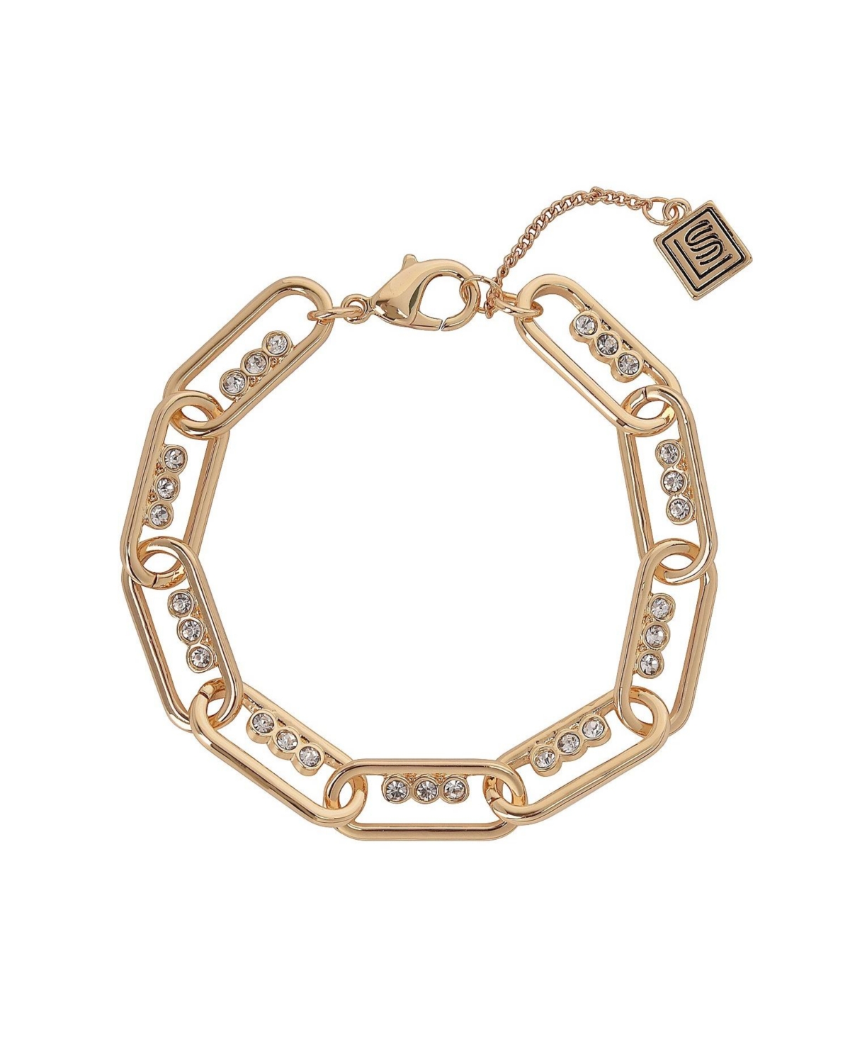Gold Tone Chain Bracelet with Crystal Stone Accents - Gold