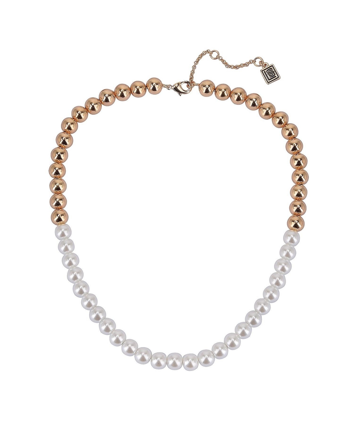 Gold Tone and Pearl Collar Necklace - White