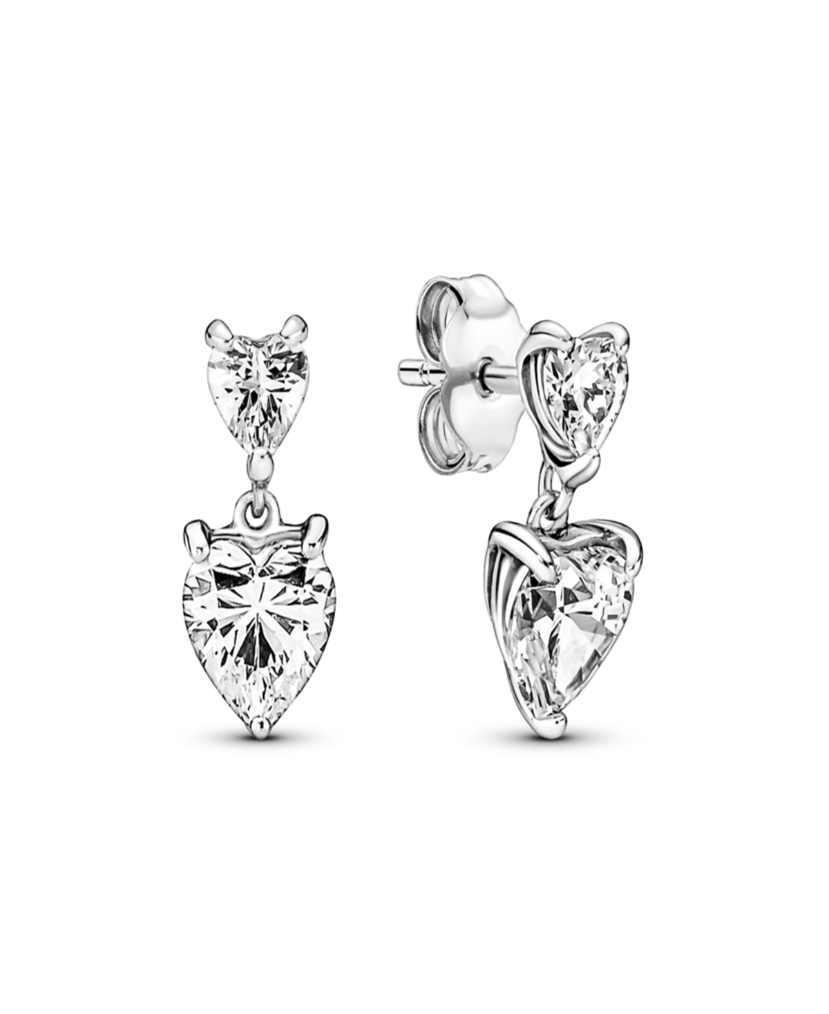 Double Heart Sparkling Stud Earrings - Silver