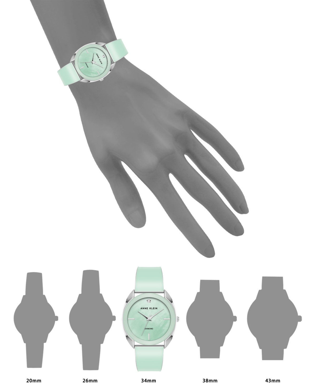 Shop Anne Klein Women's Quartz Silver-tone Alloy And Mint Green Enamel Watch, 34mm