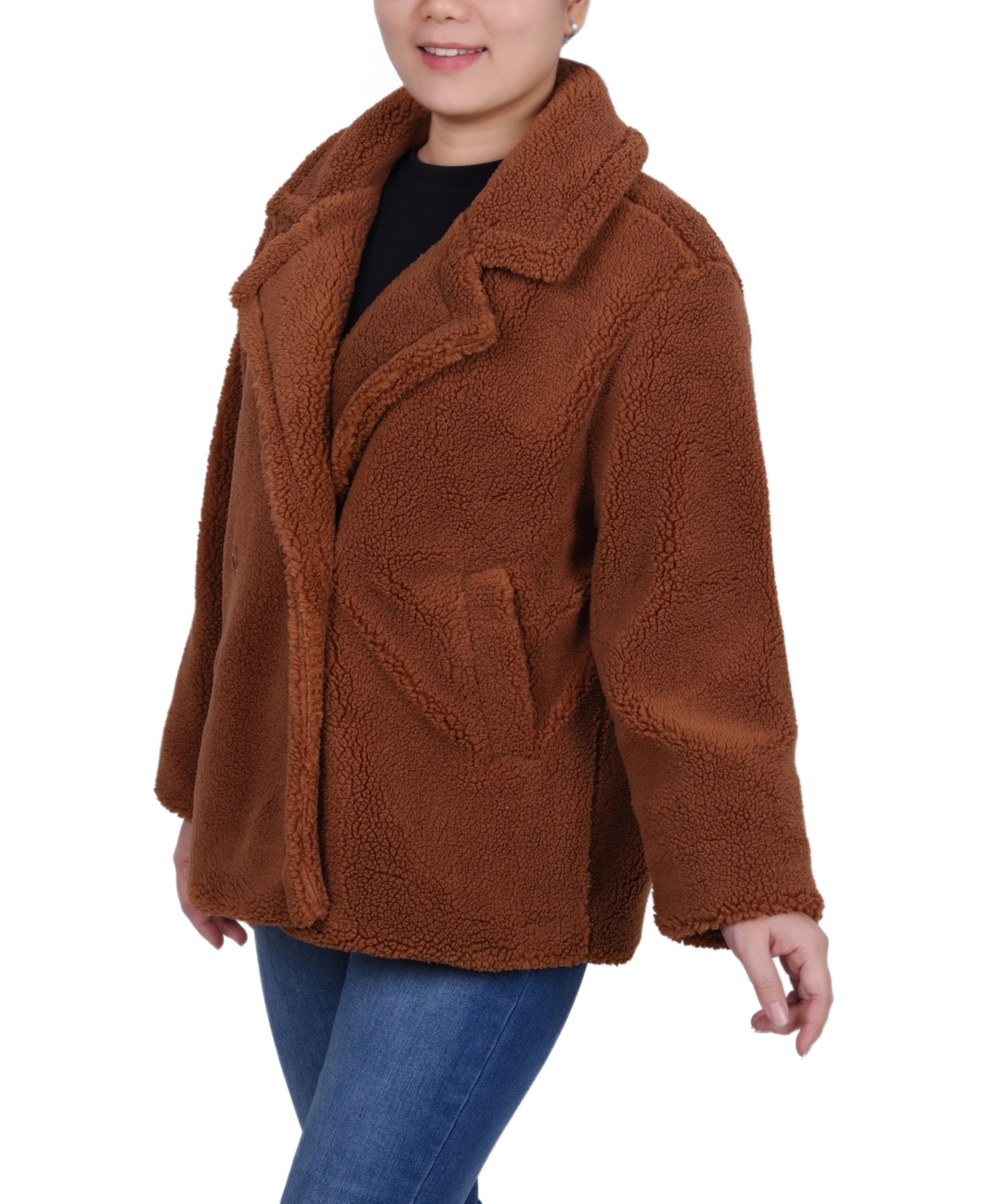 Ny Collection Women's Long Sleeve Double Breasted Sherpa Jacket