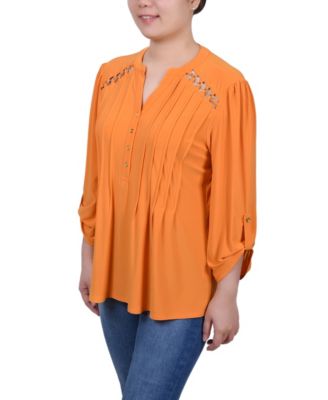 Women's Long Sleeve Pintuck Front Top with Chain Details