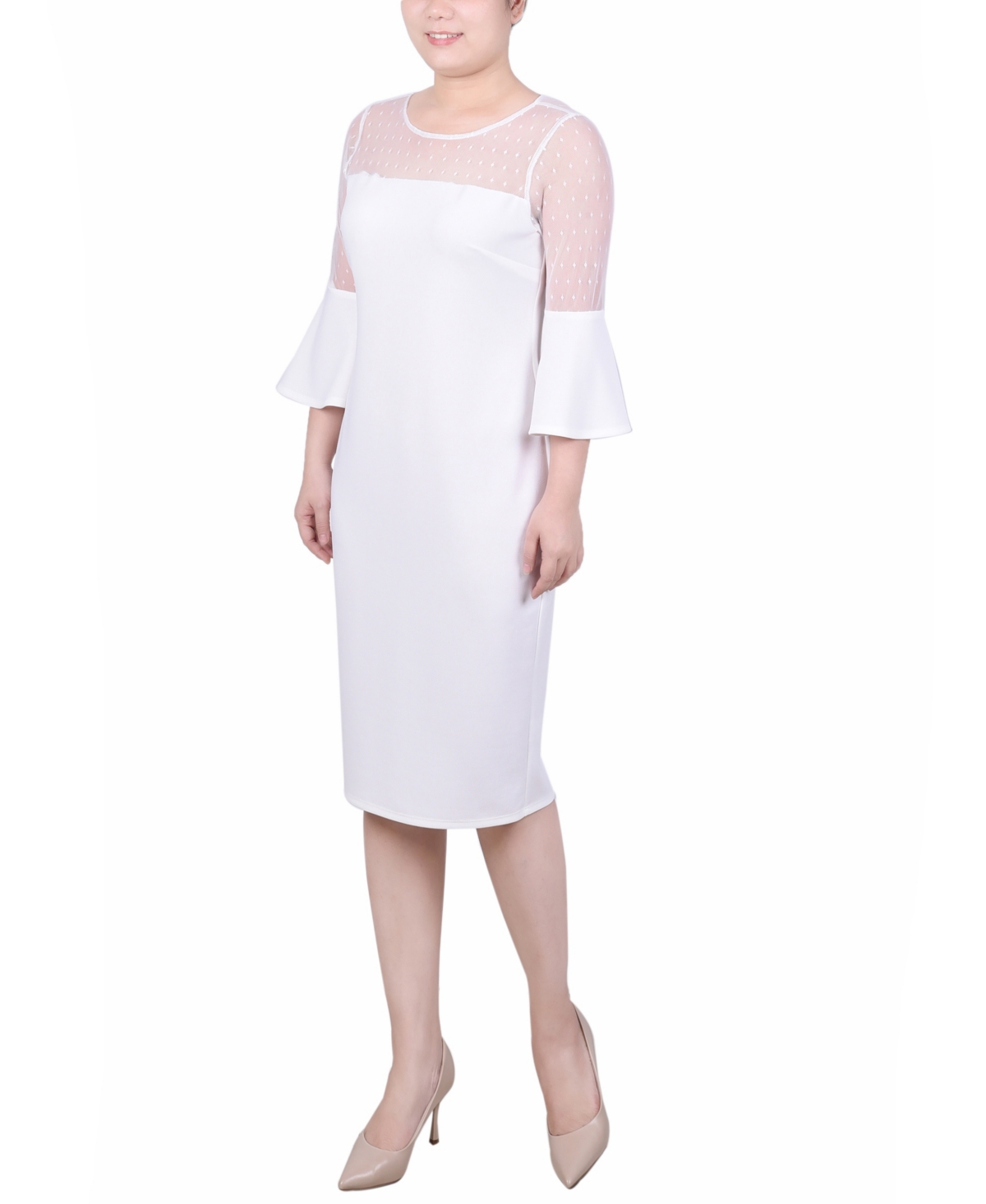 Ny Collection Women's Illusion Neck Scuba Dress In Ivory