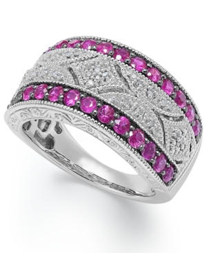 image of Sapphire (1 ct. t.w.) and Diamond (1/10 ct. t.w.) Ring in Sterling Silver (Also Available in Emerald and Ruby)