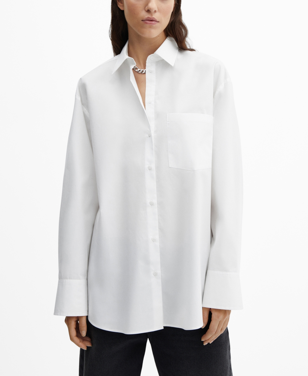 Mango Women's Pocket Oversize Shirt In White