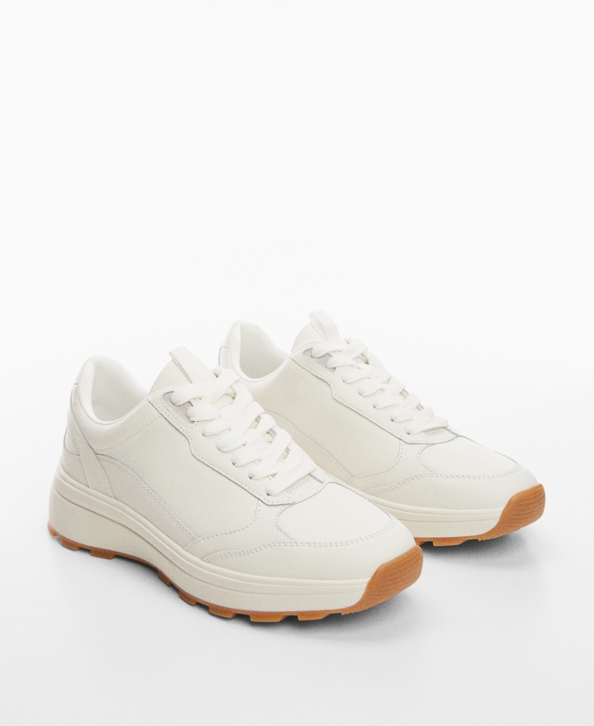 Mango Women's Lace-up Leather Sneakers In White