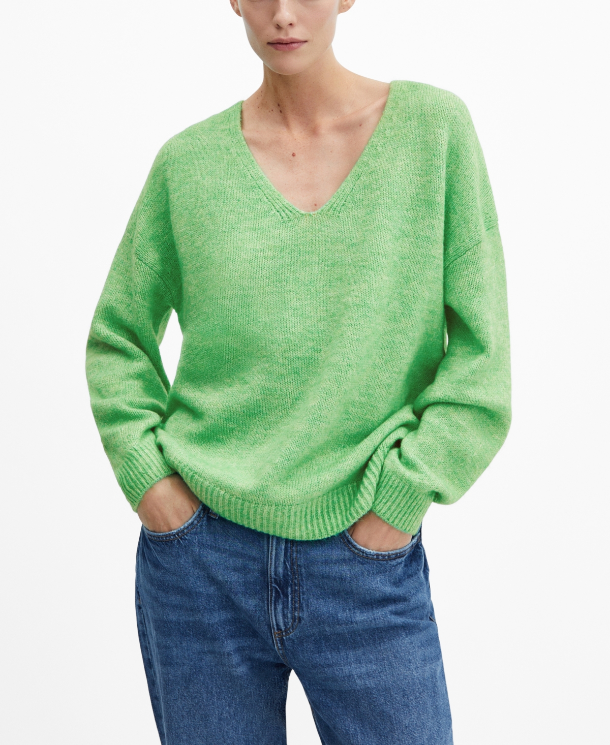 Shop Mango Women's V-neck Knit Sweater In Pastel Green