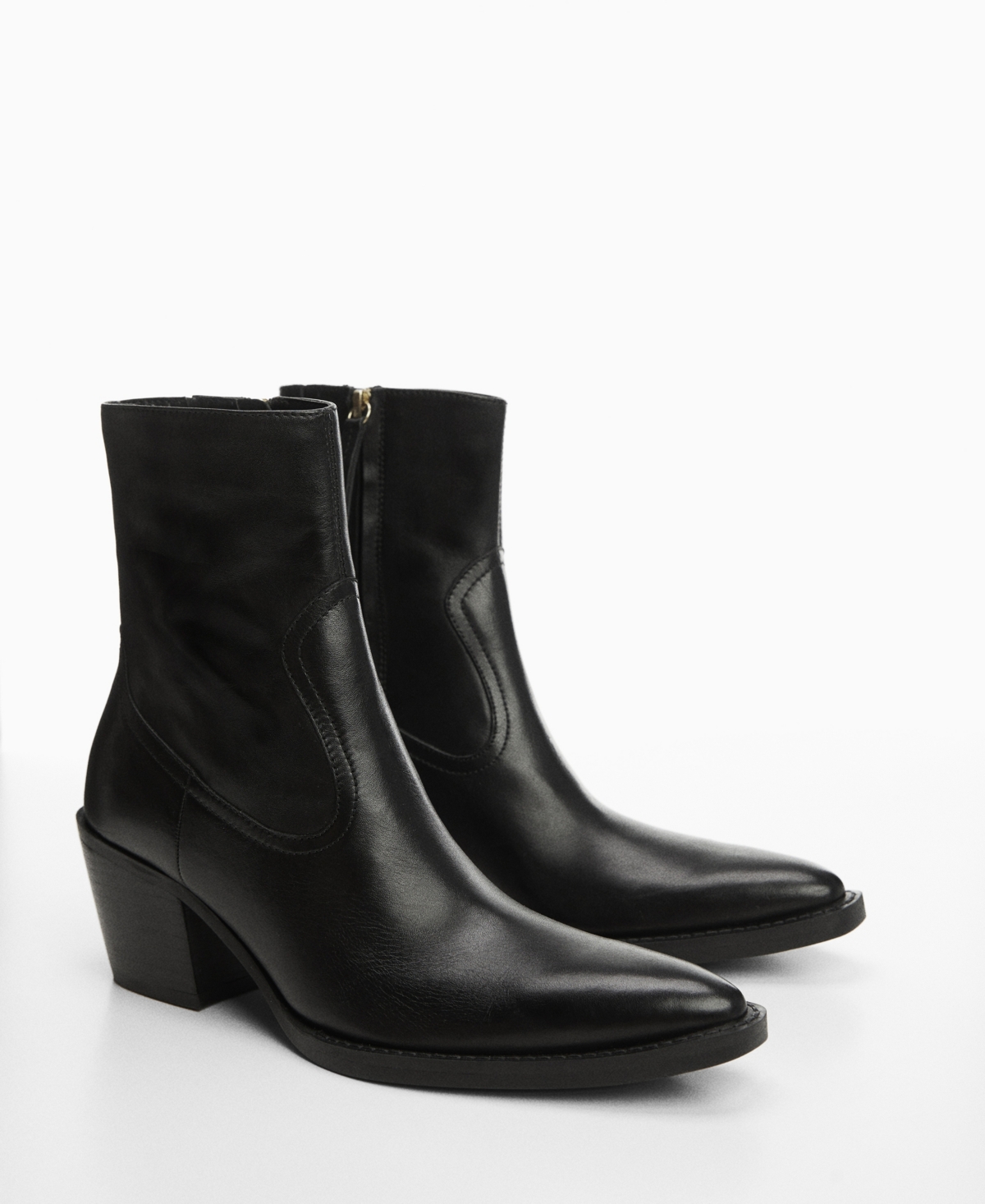 Mango Women's Leather Pointed Ankle Boots In Black