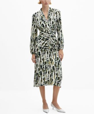 mango ruched detail dress MANGO - Gathered lyocell denim dress light blue