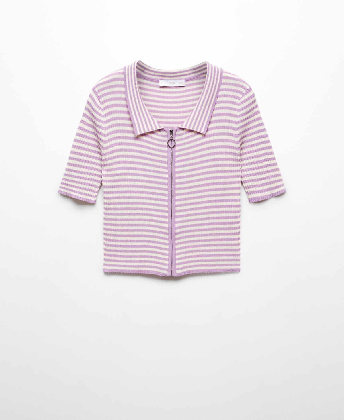 Shop Mango Women's Striped Zip-up Polo Shirt In Light,pastel Purple