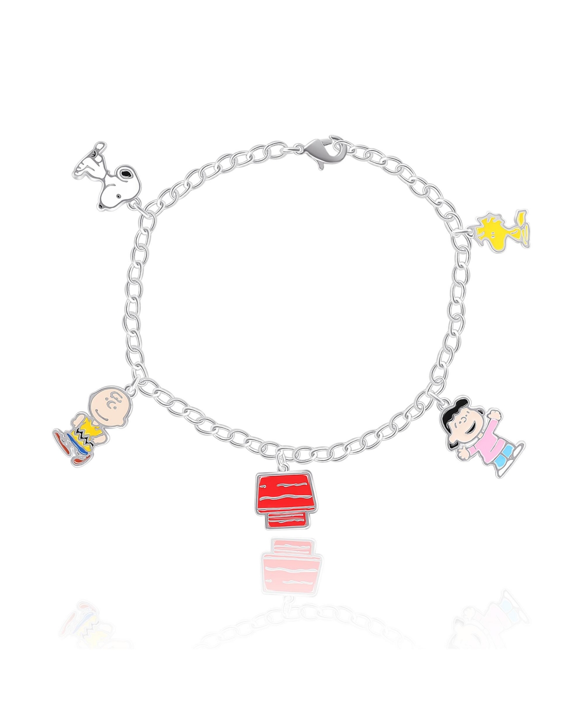 Snoopy and Friends Silver Flash Plated Charm Gift Bracelet, 7.5" - Gold tone