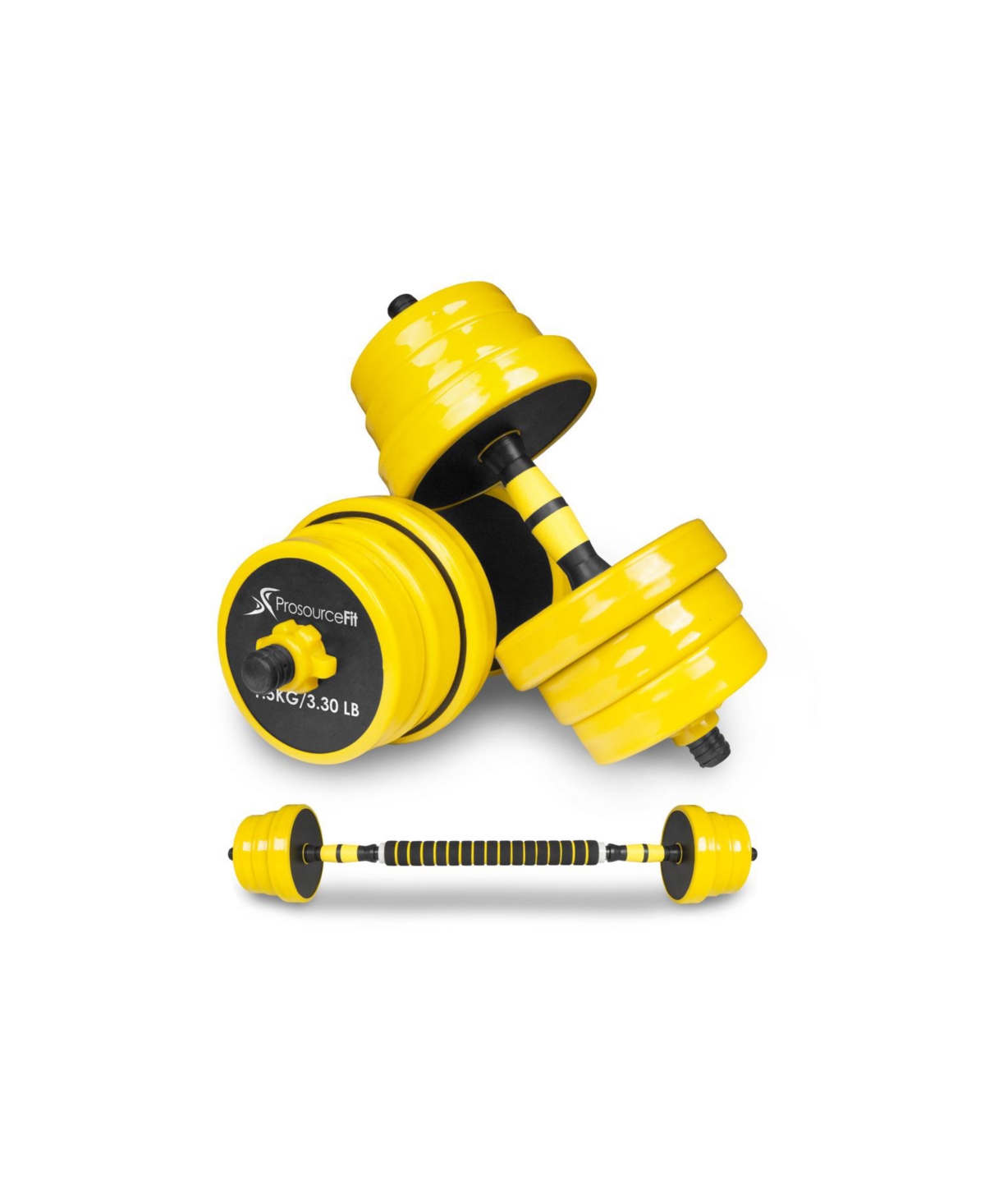 Adjustable Dumbbells and Barbell Set, 55lb - Black/yellow