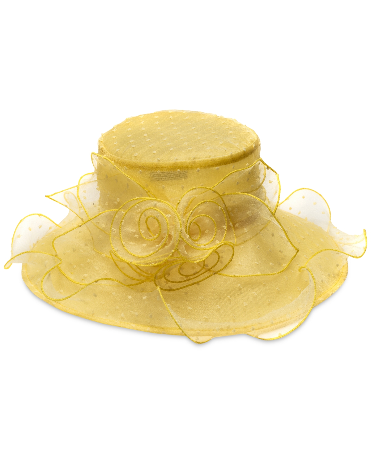 Women's Dot Organza Wide Brim Dressy Hat - Yellow