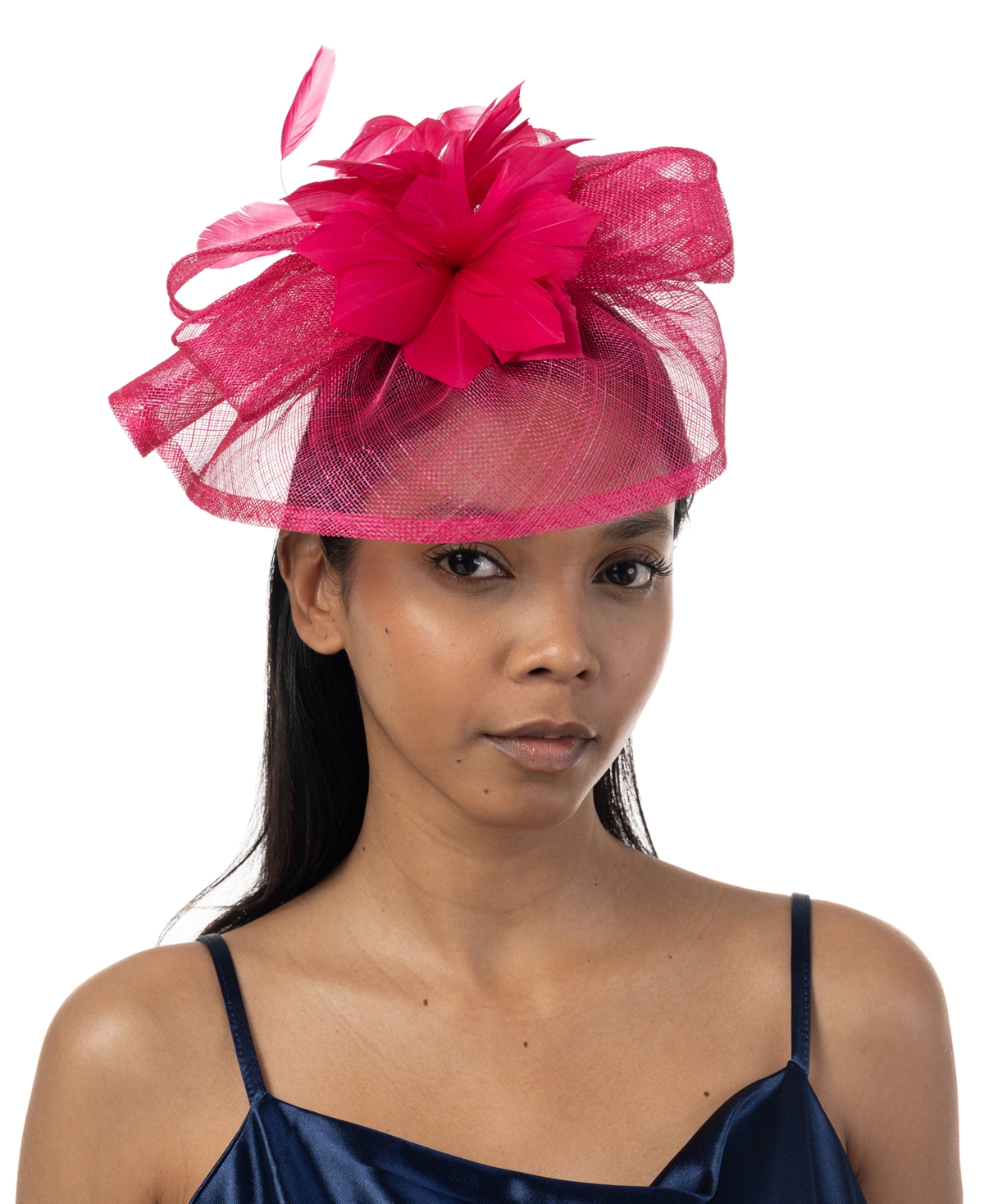 Shop Bellissima Millinery Collection Women's Feather Sinamay Fascinator In Hot Pink