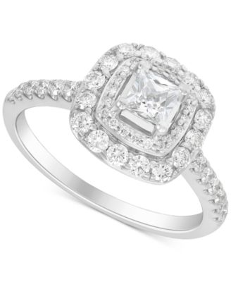 Macy's - Diamond Princess & Round Double Halo Engagement Ring (1 ct. t.w.) in 14k White Gold