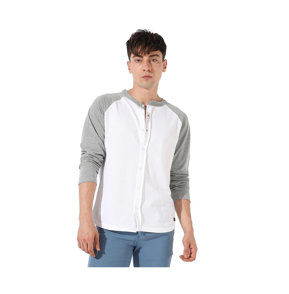 Men's White & Grey Raglan Shirt - Multicolor