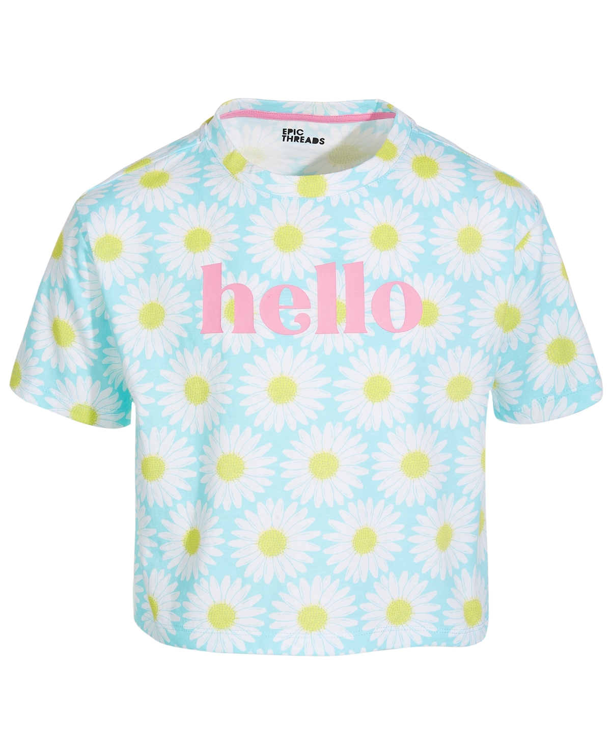 Shop Epic Threads Big Girls Daisy Hello Graphic T-shirt, Created For Macy's In Refreshing Teal