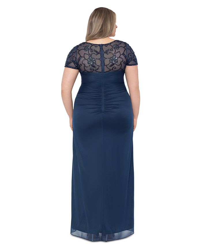 Xscape Plus Size Beaded Illusion Trim Side Ruched Gown Macys 7134