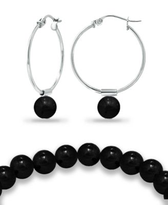 Silver Plated Multi Genuine Stone Bracelet and Earring, 2 Piece Set