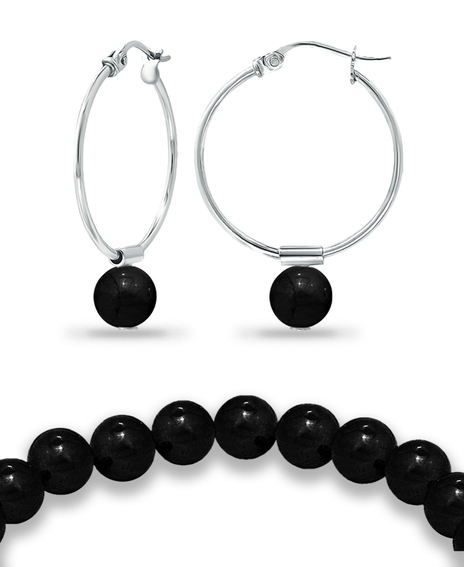 Silver Plated Multi Genuine Stone Bracelet and Earring, 2 Piece Set