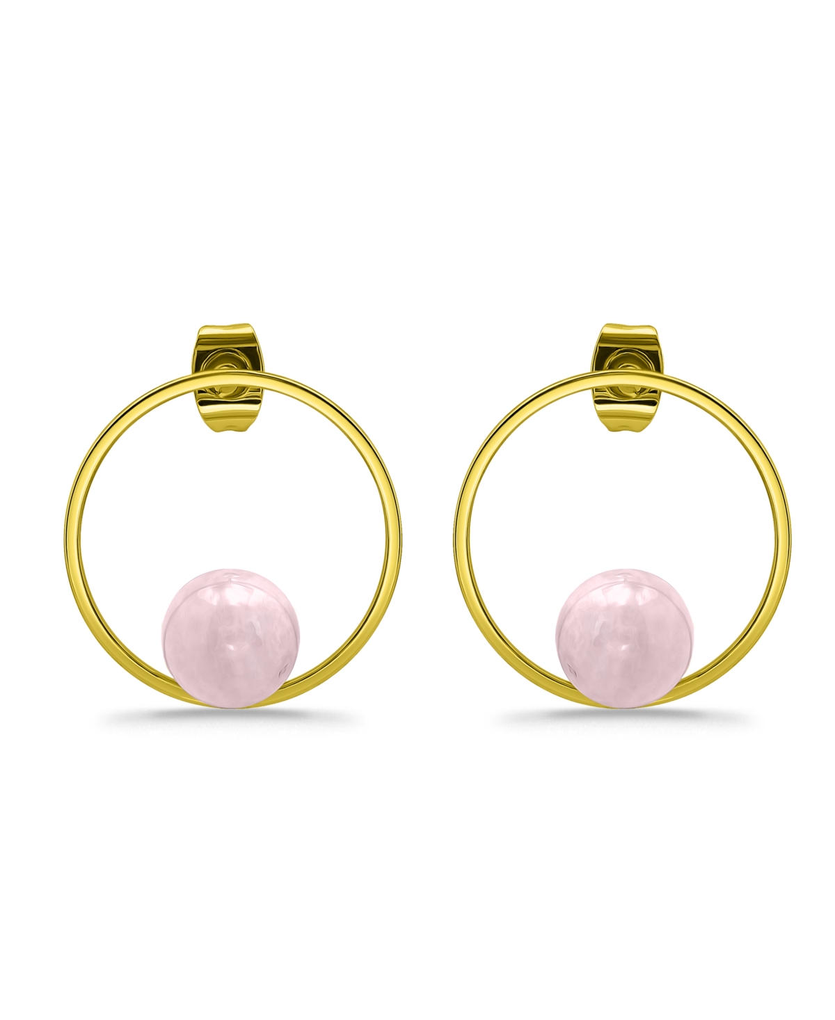 Macy's 14k Gold Plated Multi Genuine Stone Circle Stud Earrings In Rose Quartz