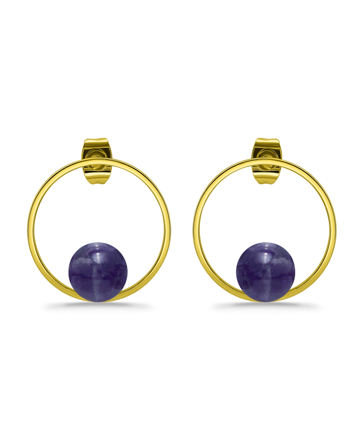 Macy's 14k Gold Plated Multi Genuine Stone Circle Stud Earrings In Amethyst