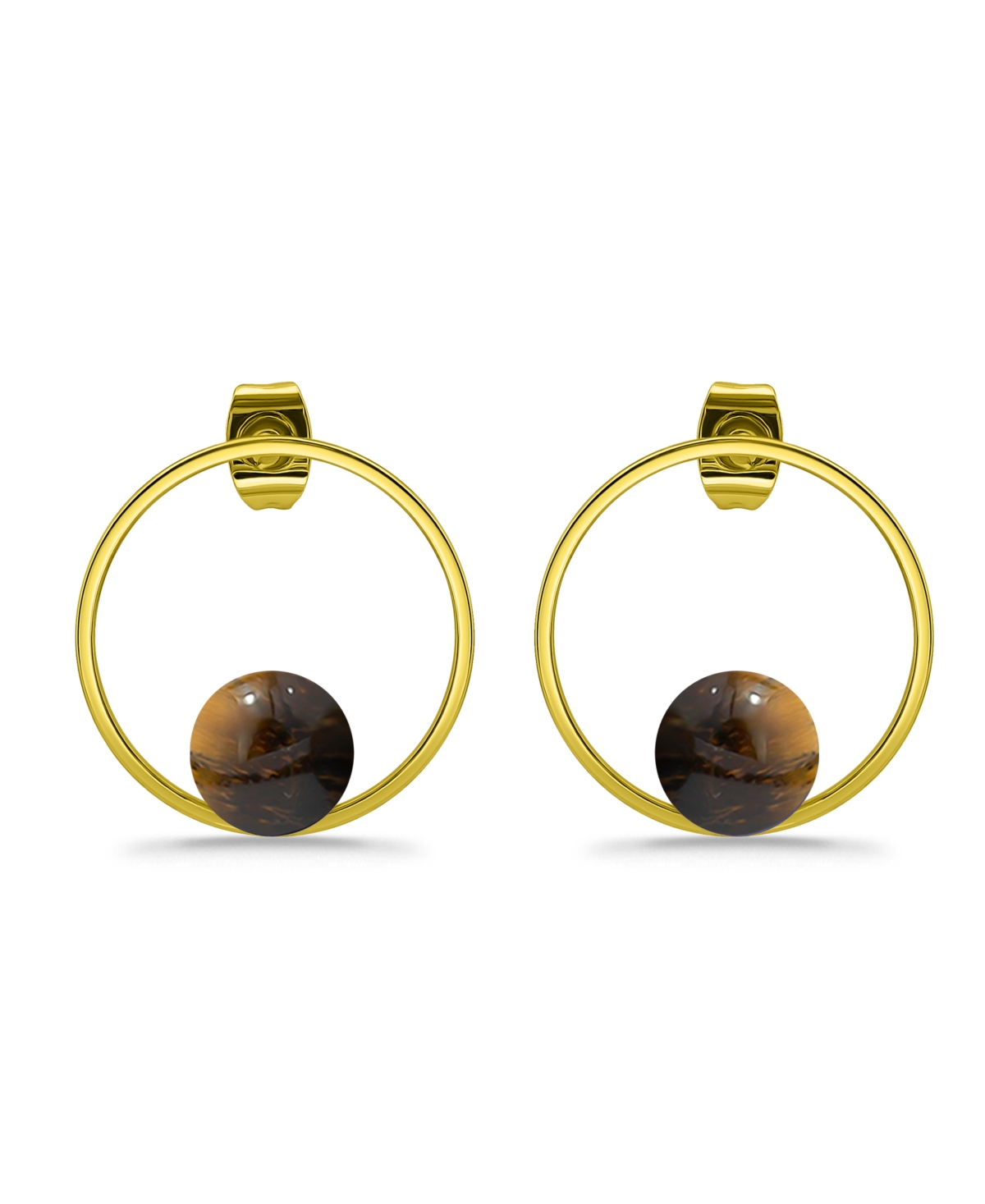 Macy's 14k Gold Plated Multi Genuine Stone Circle Stud Earrings In Tigers Eye