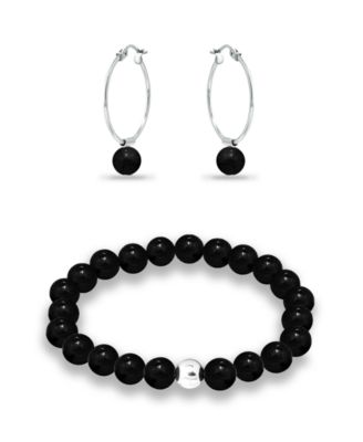 Silver Plated Multi Genuine Stone Bracelet and Earring, 2 Piece Set