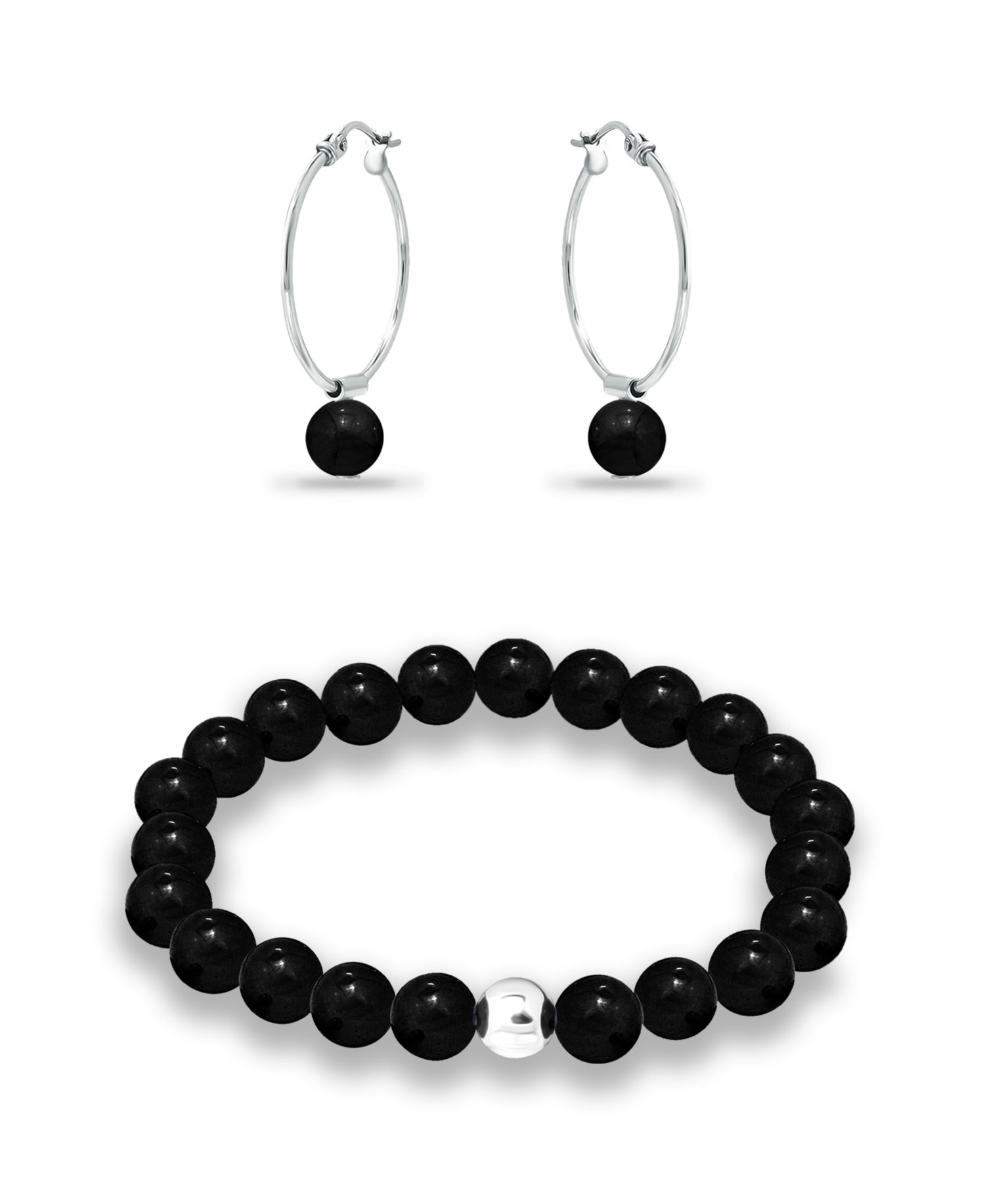 Silver Plated Multi Genuine Stone Bracelet and Earring, 2 Piece Set