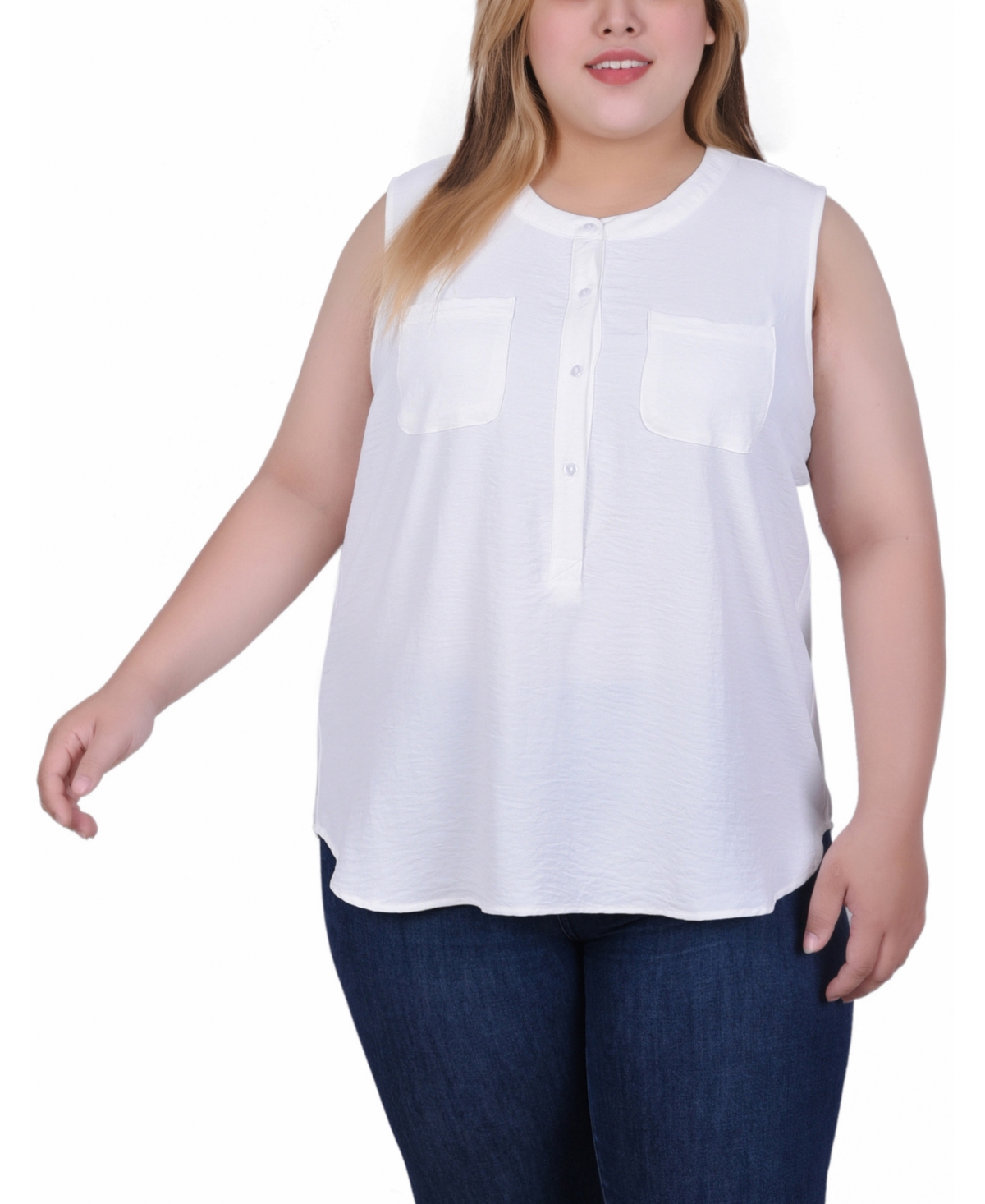 Ny Collection Plus Size Sleeveless Air Flow Blouse In Ivory