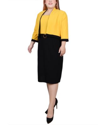 Plus Size 3/4 Sleeve Colorblocked Dress, 2 Piece Set