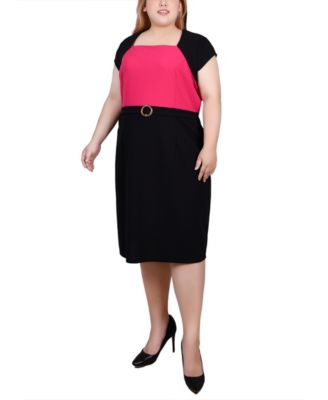 Plus Size 3/4 Sleeve Colorblocked Dress, 2 Piece Set