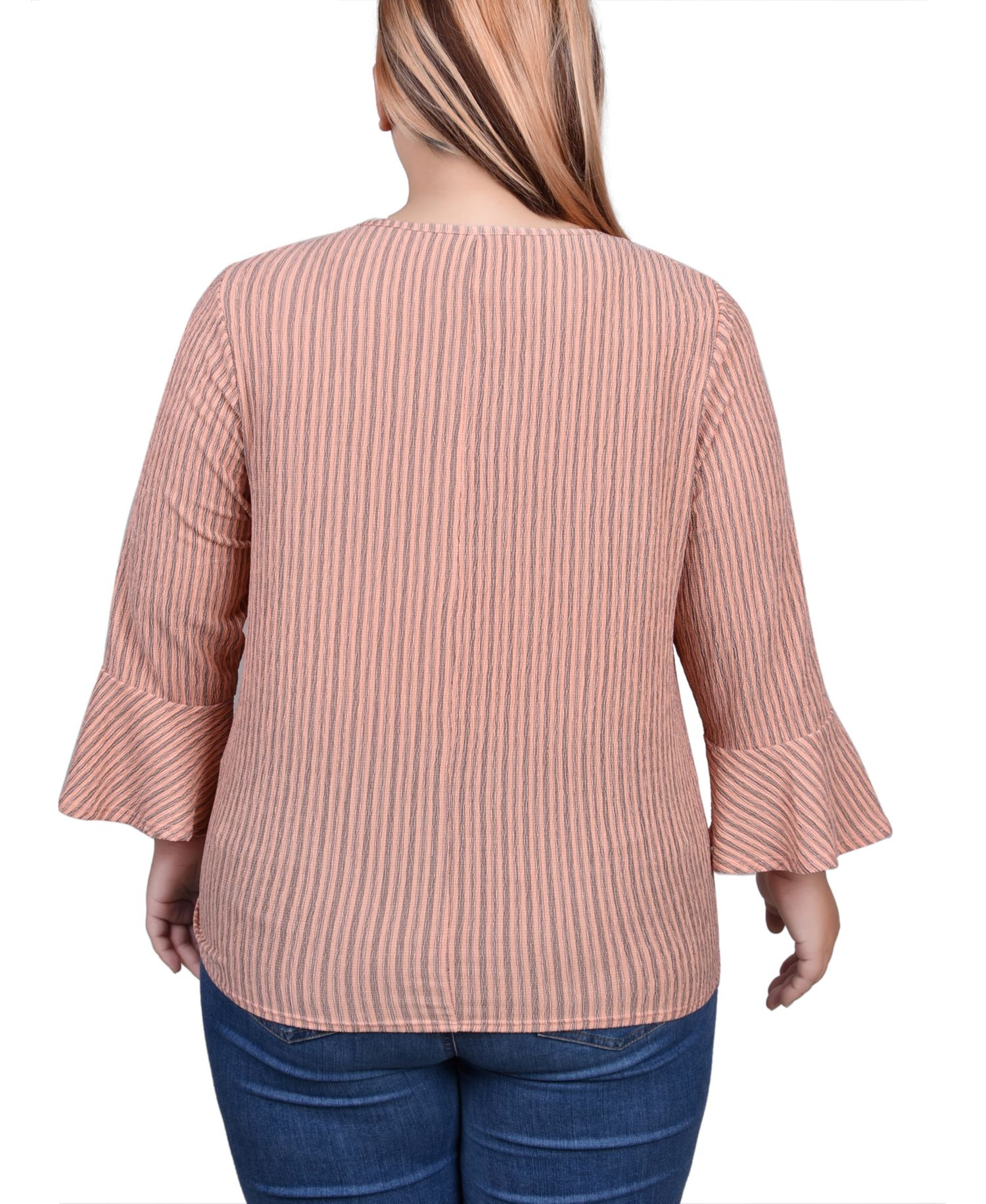 Plus Size 3/4 Bell Sleeve Textured Knit Top