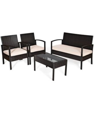 4 Pieces Patio Ratten Conversation Set with Loveseat Sofas and Coffee Table