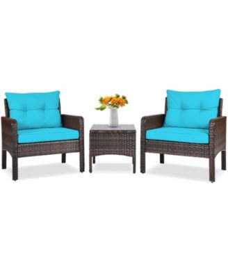 3 Pcs Outdoor Patio Rattan Conversation Set with Seat Cushions