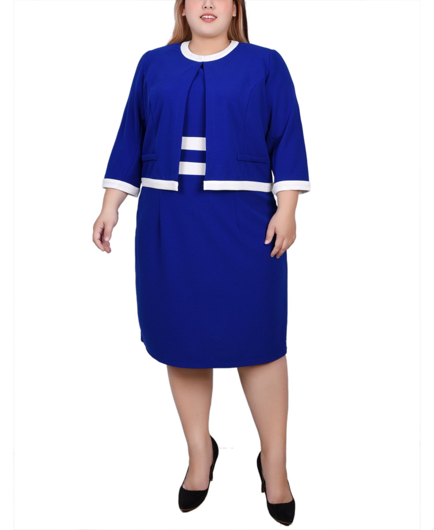 Plus Size Elbow Sleeve Colorblocked Dress, 2 Piece Set