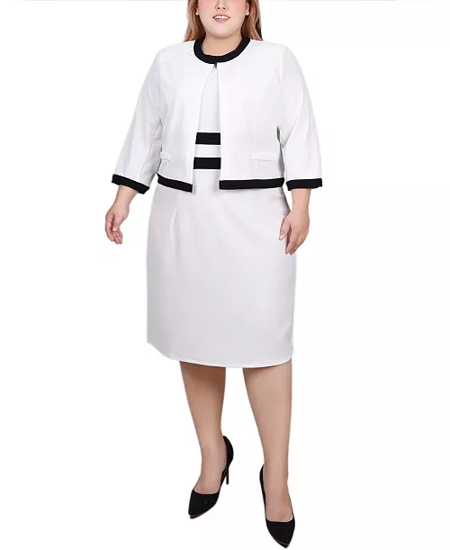 plus size elbow sleeve colorblocked dress, 2 piece set