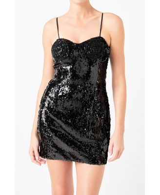 Women's Sequin Flower Mini Dress