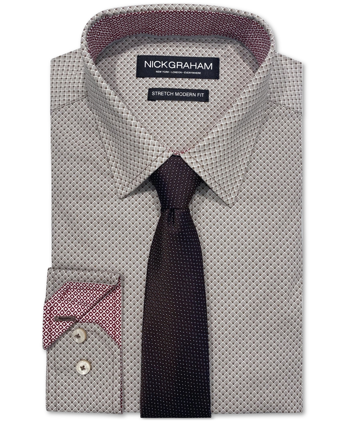 Men's Art Deco Squares Dress Shirt & Tie Set - Taupe