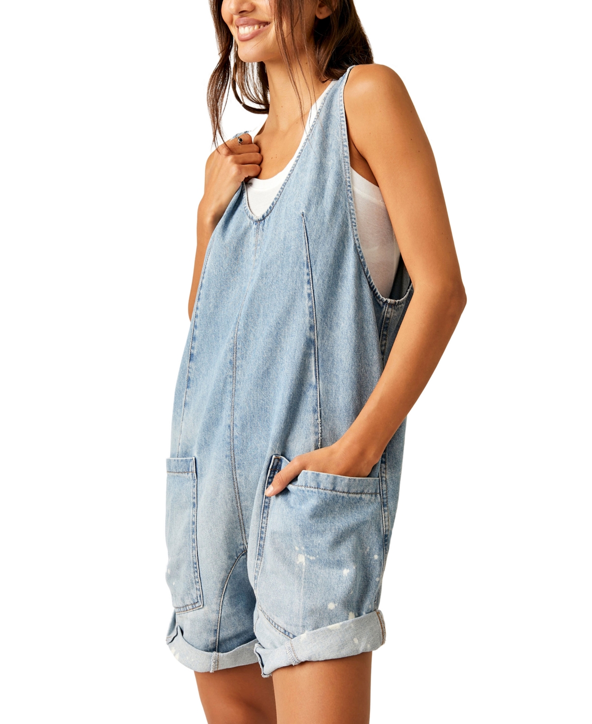 Free People Women's Cotton High Roller V-Neck Shortall