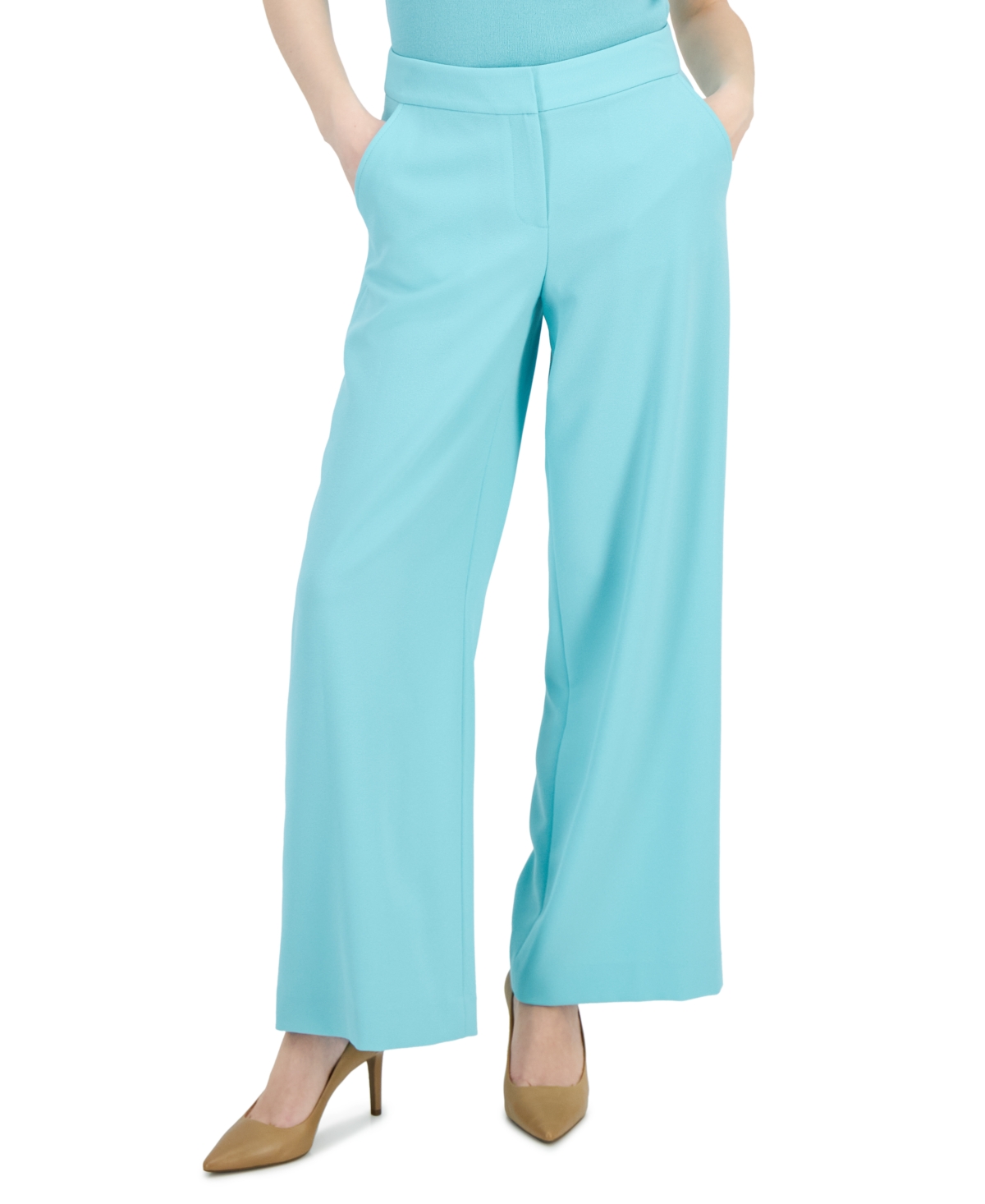 Tahari Asl Women's Mid-rise Wide-leg Career Pants In Turquoise