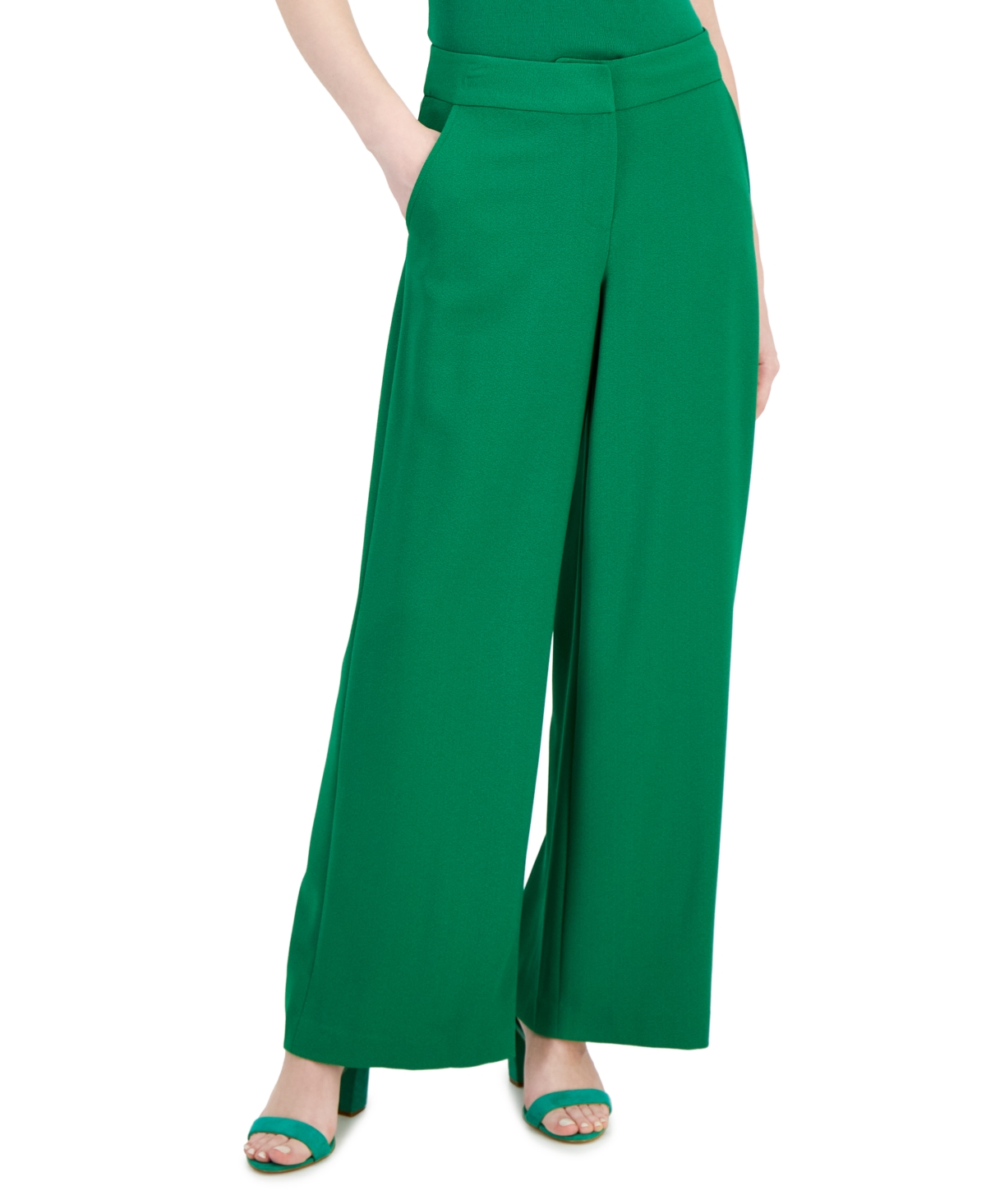 Tahari Asl Women's Mid-rise Wide-leg Career Pants In Emerald