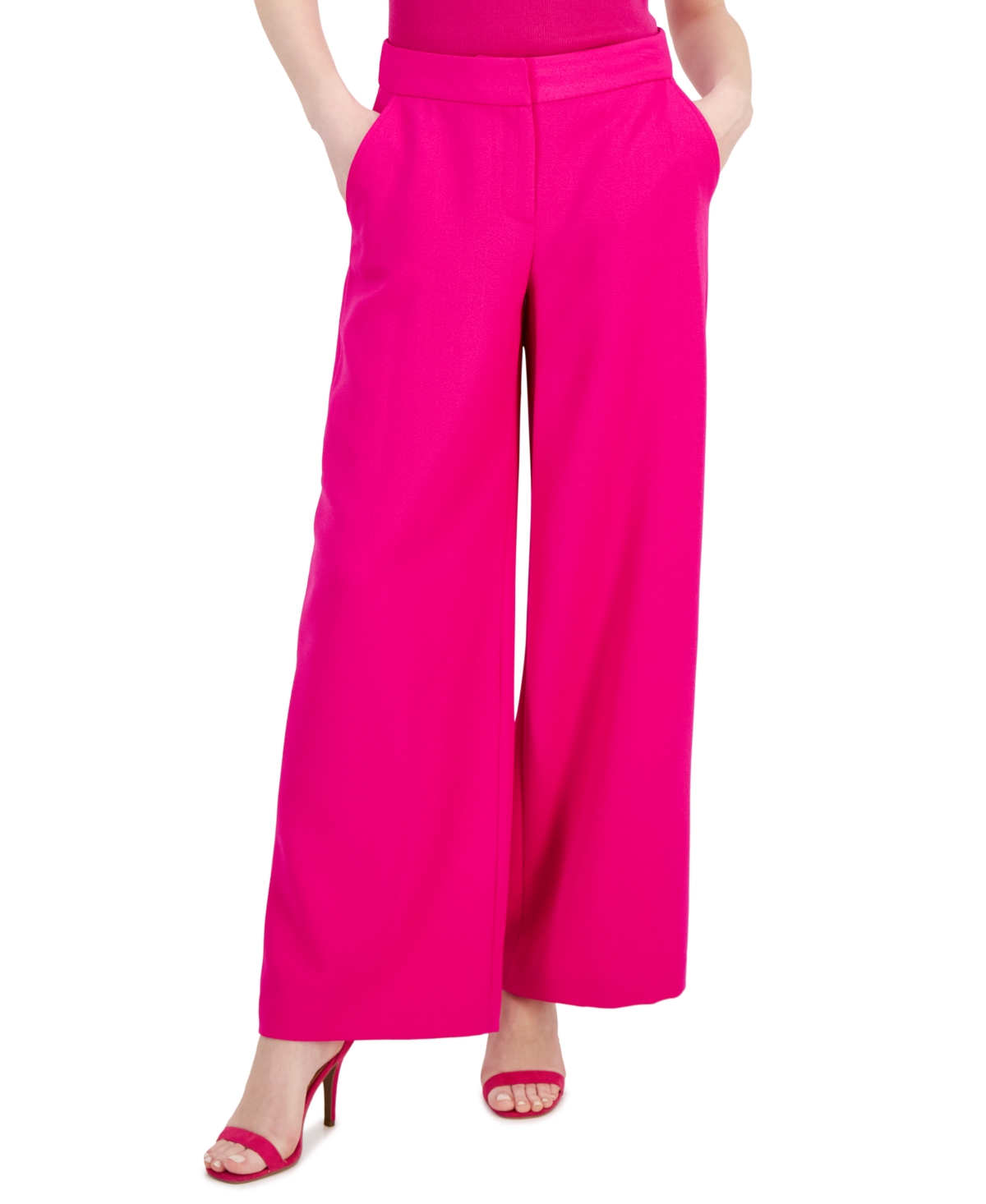 Tahari Asl Women's Mid-rise Wide-leg Career Pants In Shocking Pink