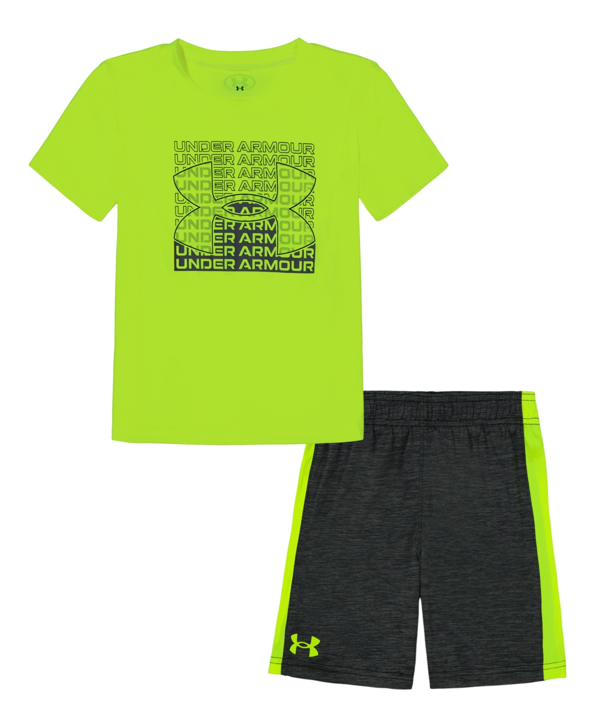 Under Armour Kids' Little Boys Ua Tri-logo Side Panel T-shirt And Shorts Set In Hi-vis Yellow
