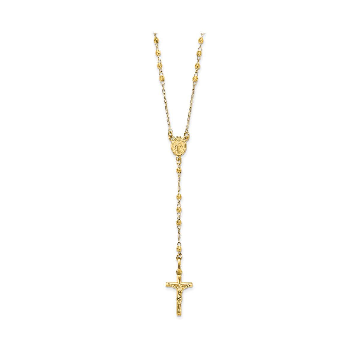14K Yellow Gold Polished Faceted Beads Rosary Pendant Necklace 24" - Gold