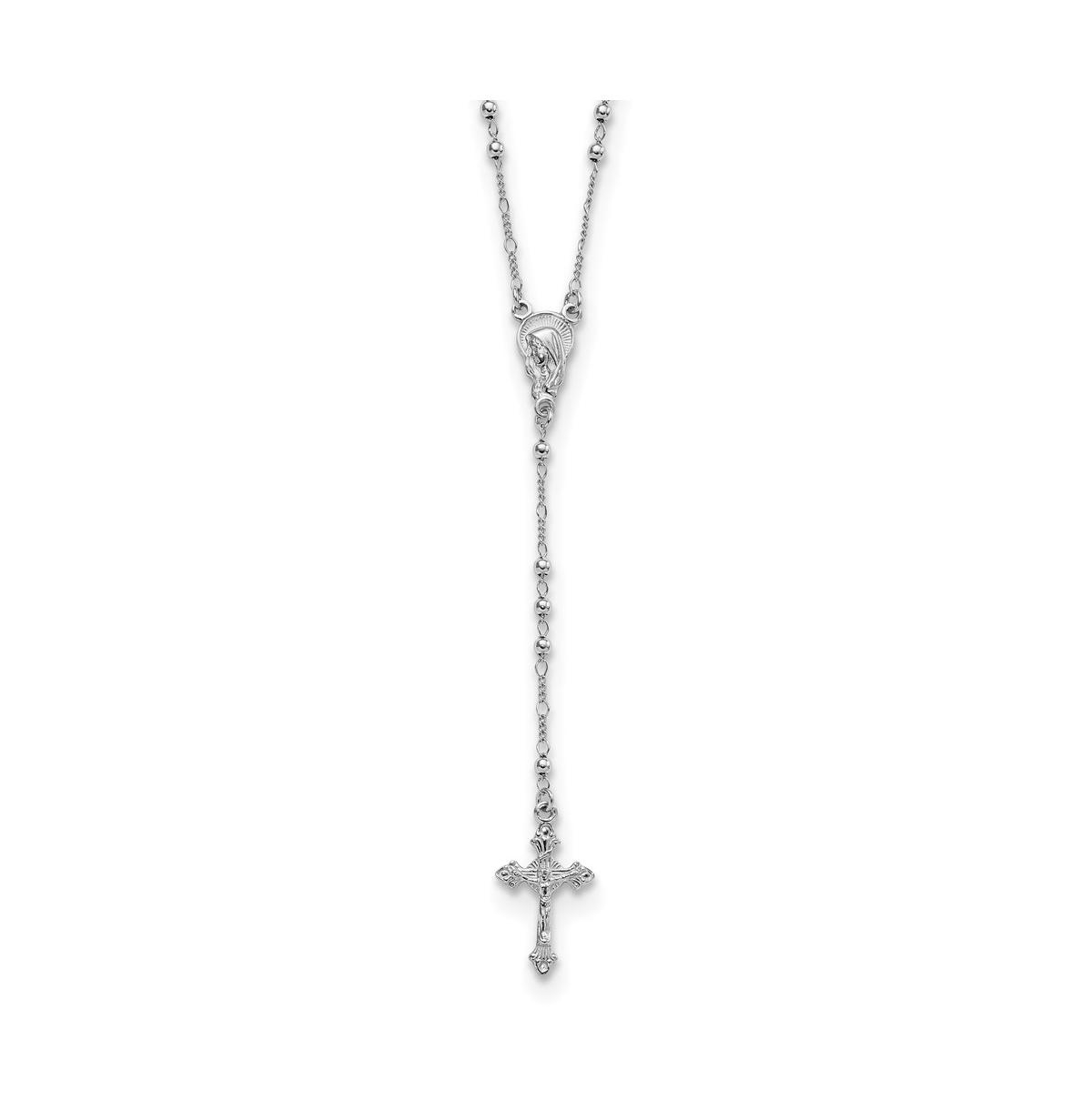 Sterling Silver Polished Beaded Rosary Pendant Necklace 24" - Silver