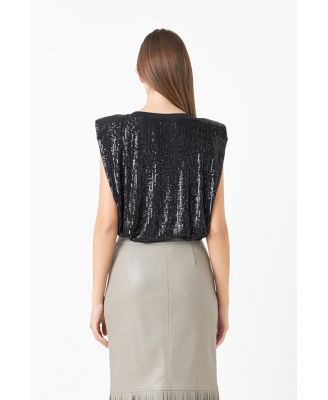 Women's Sequin Shoulder Pad Top