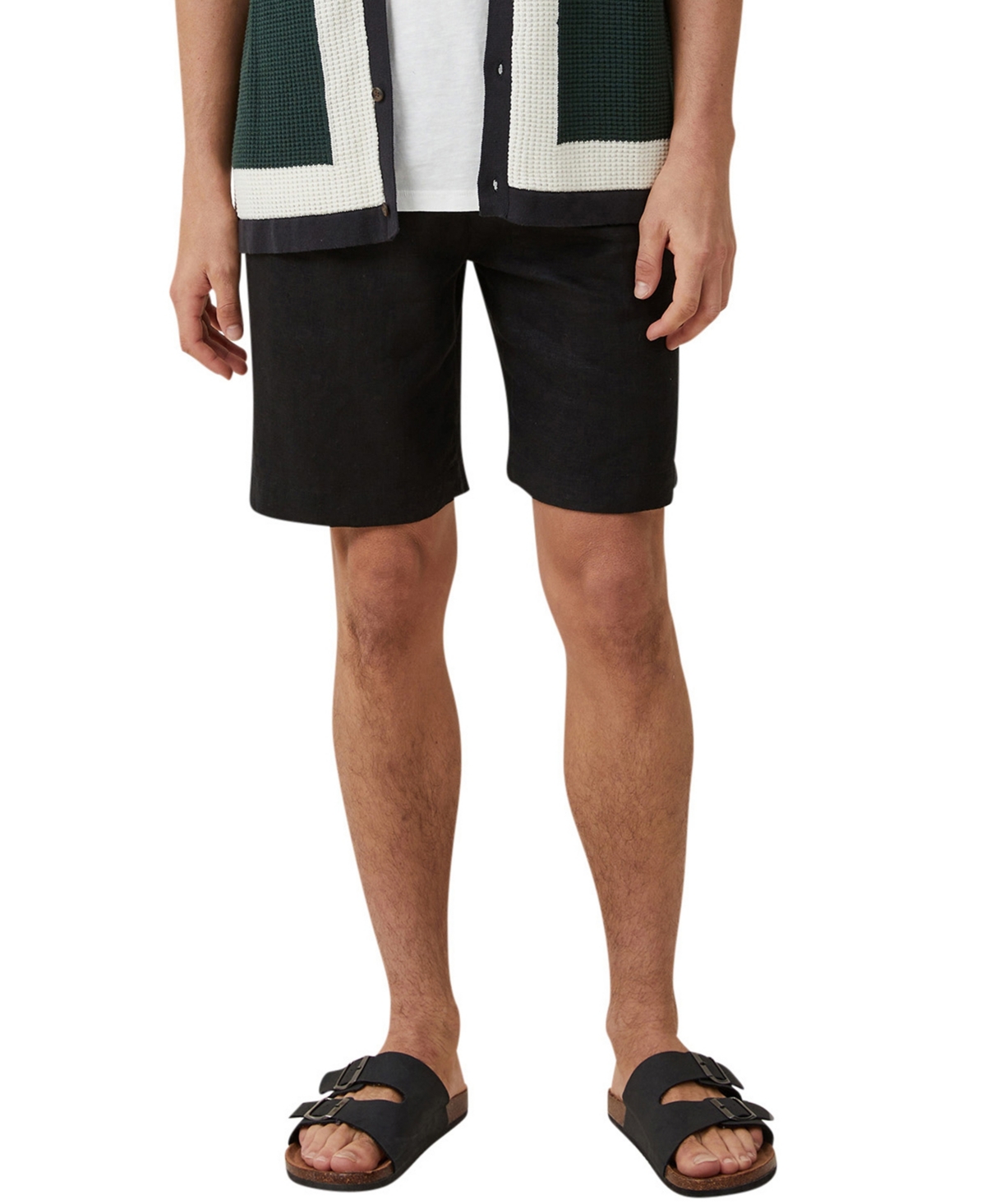 Shop Cotton On Men's Linen Pleat Shorts In Black