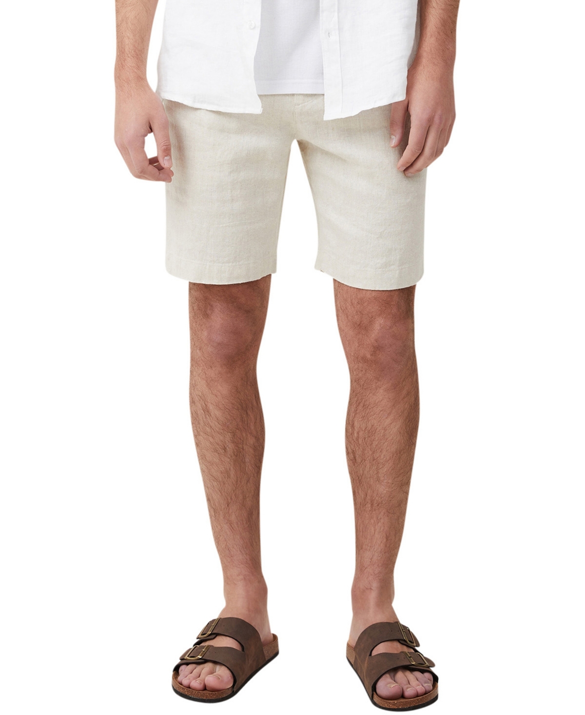 Shop Cotton On Men's Linen Pleat Shorts In Oatmeal