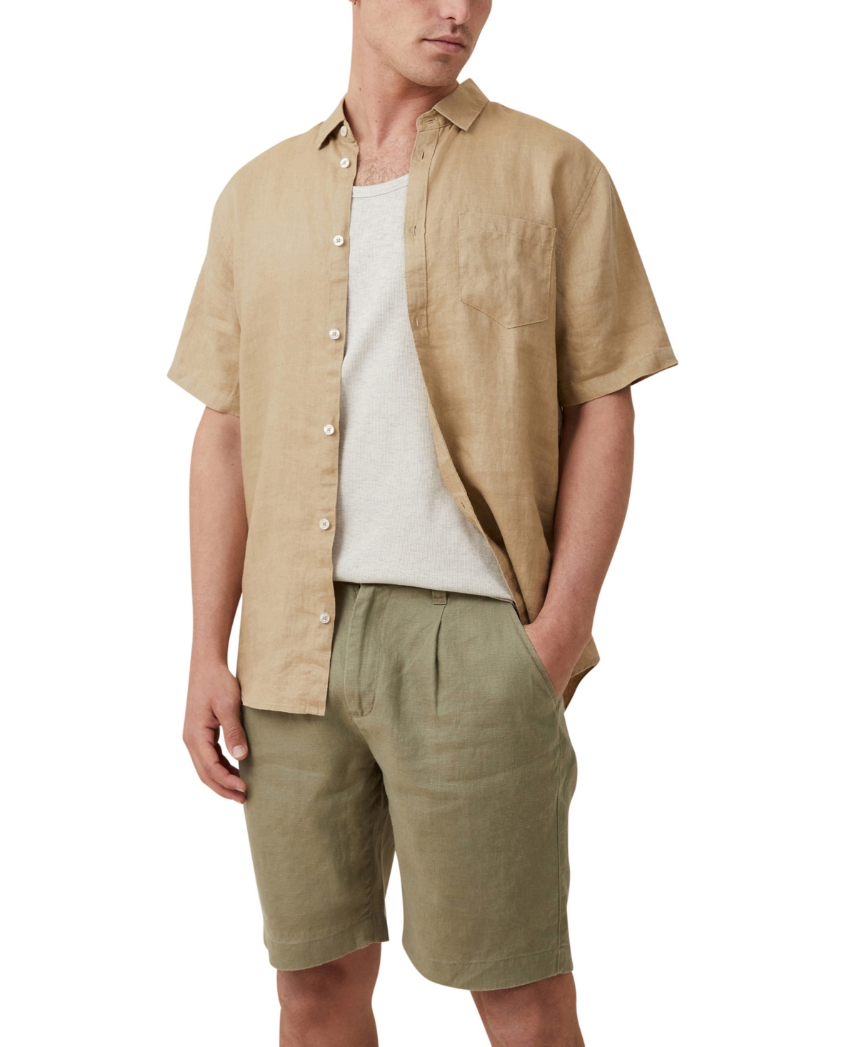 Cotton On Men's Linen Pleat Shorts